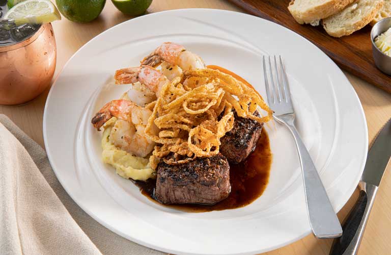 Filet Medallions <span class=”d-inline-block”> and Shrimp</span>